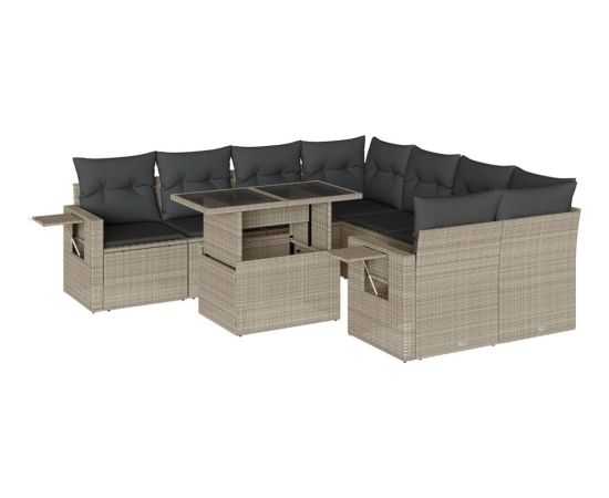 vidaXL vidaXL 9-cz. zestaw mebli ogrodowych, poduszki, jasnoszary polirattan Dārza mēbeļu komplekti