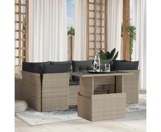 vidaXL vidaXL 7-cz. zestaw wypoczynkowy do ogrodu, z poduszkami, jasnoszary Dārza mēbeļu komplekti