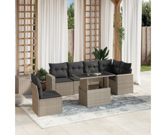 vidaXL vidaXL 7-cz. zestaw wypoczynkowy do ogrodu, z poduszkami, jasnoszary Dārza mēbeļu komplekti