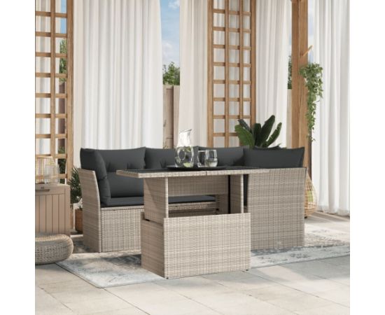 vidaXL vidaXL 5-cz. zestaw mebli do ogrodu, poduszki, jasnoszary rattan PE Dārza mēbeļu komplekti