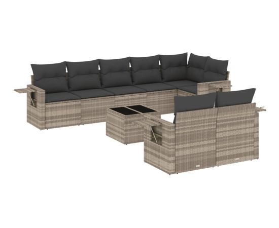 vidaXL vidaXL 9-cz. zestaw mebli ogrodowych, poduszki, jasnoszary polirattan Dārza mēbeļu komplekti