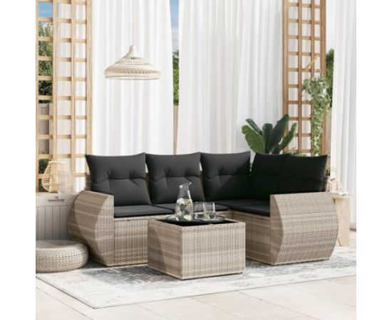 vidaXL vidaXL 5-cz. zestaw mebli do ogrodu, poduszki, jasnoszary rattan PE Dārza mēbeļu komplekti