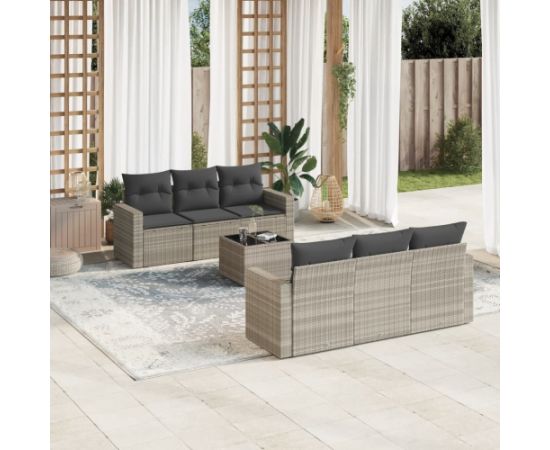 vidaXL vidaXL 7-cz. zestaw wypoczynkowy do ogrodu, z poduszkami, jasnoszary Dārza mēbeļu komplekti