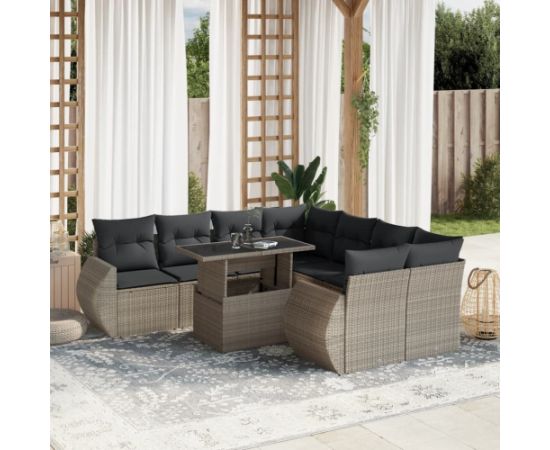 vidaXL vidaXL 9-cz. zestaw mebli ogrodowych, poduszki, jasnoszary polirattan Dārza mēbeļu komplekti