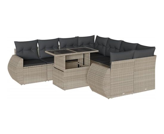 vidaXL vidaXL 9-cz. zestaw mebli ogrodowych, poduszki, jasnoszary polirattan Dārza mēbeļu komplekti