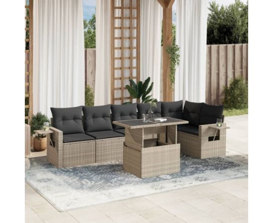 vidaXL vidaXL 7-cz. zestaw wypoczynkowy do ogrodu, z poduszkami, jasnoszary Dārza mēbeļu komplekti