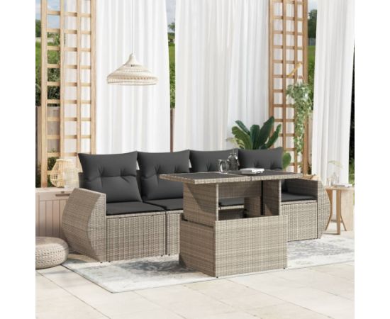 vidaXL vidaXL 5-cz. zestaw mebli do ogrodu, poduszki, jasnoszary rattan PE Dārza mēbeļu komplekti