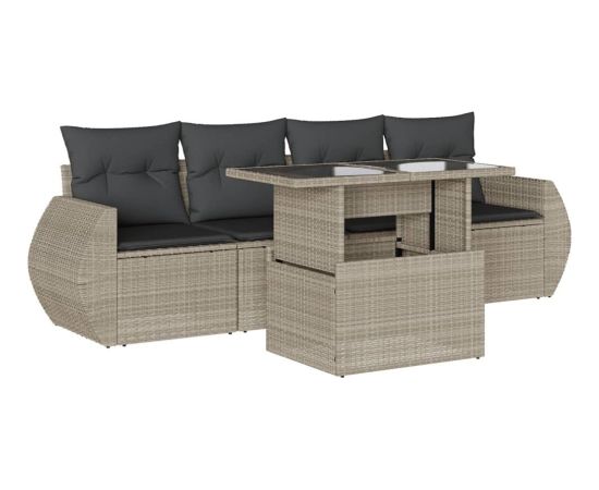 vidaXL vidaXL 5-cz. zestaw mebli do ogrodu, poduszki, jasnoszary rattan PE Dārza mēbeļu komplekti