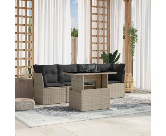 vidaXL vidaXL 5-cz. zestaw mebli do ogrodu, poduszki, jasnoszary rattan PE Dārza mēbeļu komplekti