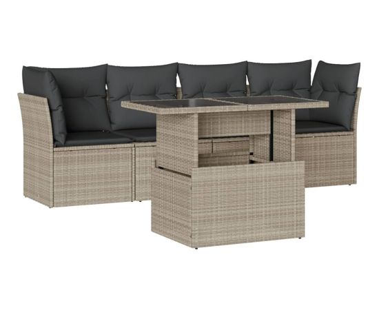 vidaXL vidaXL 5-cz. zestaw mebli do ogrodu, poduszki, jasnoszary rattan PE Dārza mēbeļu komplekti