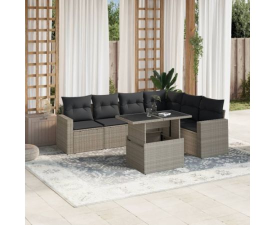 vidaXL vidaXL 7-cz. zestaw wypoczynkowy do ogrodu, z poduszkami, jasnoszary Dārza mēbeļu komplekti