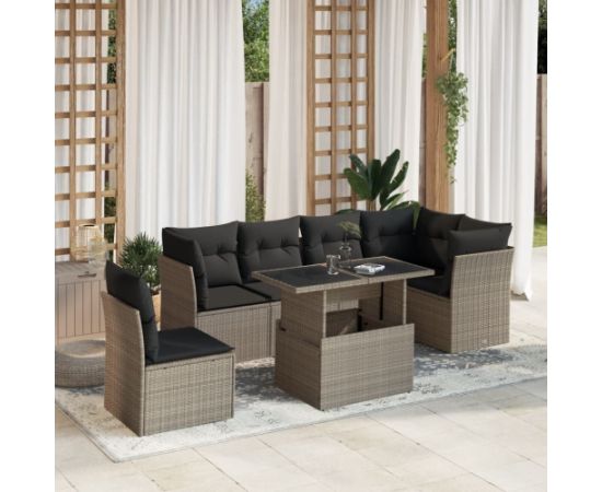 vidaXL vidaXL 7-cz. zestaw wypoczynkowy do ogrodu, z poduszkami, jasnoszary Dārza mēbeļu komplekti