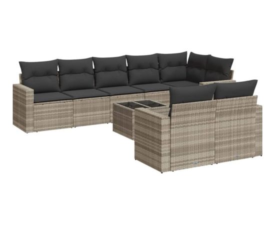 vidaXL vidaXL 9-cz. zestaw mebli ogrodowych, poduszki, jasnoszary polirattan Dārza mēbeļu komplekti