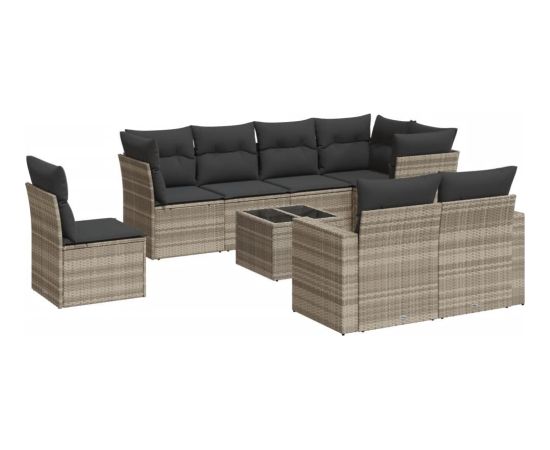 vidaXL vidaXL 9-cz. zestaw mebli ogrodowych, poduszki, jasnoszary polirattan Dārza mēbeļu komplekti