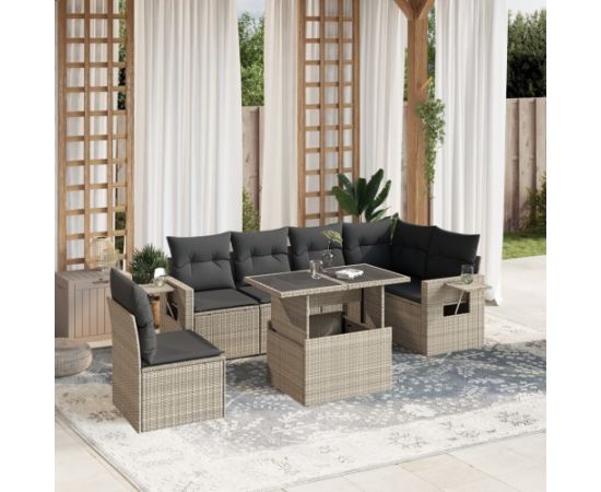 vidaXL vidaXL 7-cz. zestaw wypoczynkowy do ogrodu, z poduszkami, jasnoszary Dārza mēbeļu komplekti