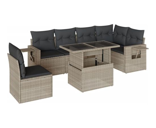 vidaXL vidaXL 7-cz. zestaw wypoczynkowy do ogrodu, z poduszkami, jasnoszary Dārza mēbeļu komplekti