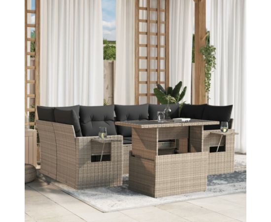 vidaXL vidaXL 7-cz. zestaw wypoczynkowy do ogrodu, z poduszkami, jasnoszary Dārza mēbeļu komplekti