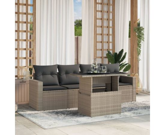 vidaXL vidaXL 5-cz. zestaw mebli do ogrodu, poduszki, jasnoszary rattan PE Dārza mēbeļu komplekti