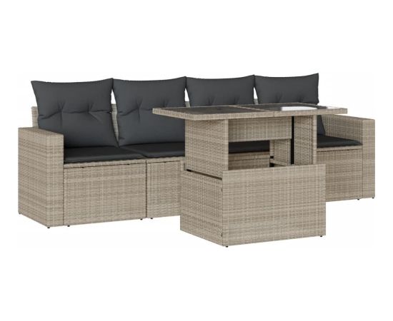 vidaXL vidaXL 5-cz. zestaw mebli do ogrodu, poduszki, jasnoszary rattan PE Dārza mēbeļu komplekti