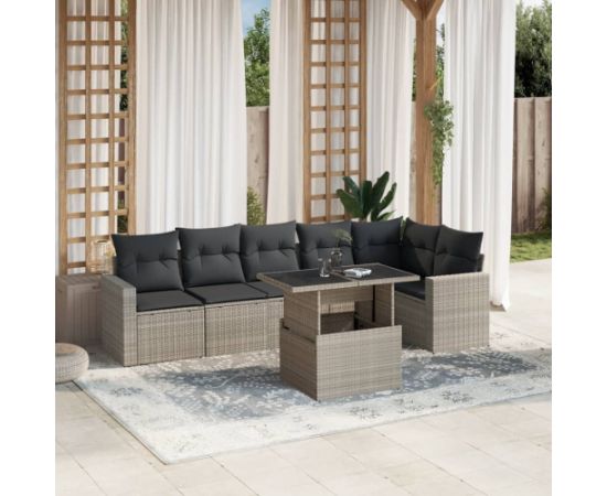 vidaXL vidaXL 7-cz. zestaw wypoczynkowy do ogrodu, z poduszkami, jasnoszary Dārza mēbeļu komplekti