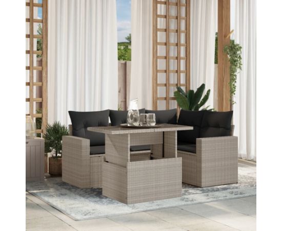 vidaXL vidaXL 5-cz. zestaw mebli do ogrodu, poduszki, jasnoszary rattan PE Dārza mēbeļu komplekti