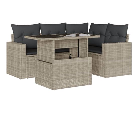 vidaXL vidaXL 5-cz. zestaw mebli do ogrodu, poduszki, jasnoszary rattan PE Dārza mēbeļu komplekti