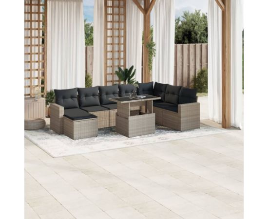 vidaXL vidaXL 9-cz. zestaw mebli ogrodowych, poduszki, jasnoszary polirattan Dārza mēbeļu komplekti