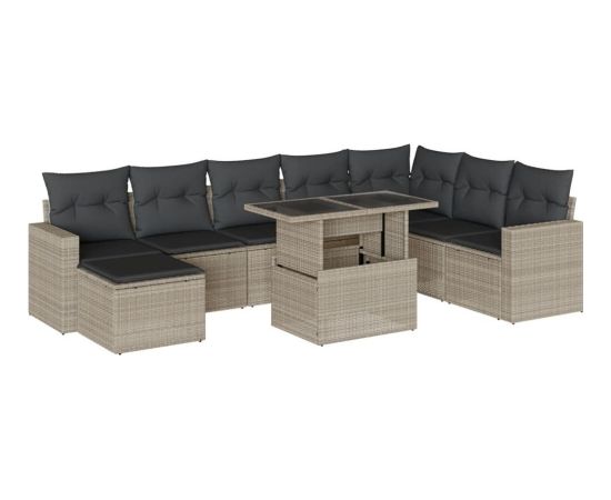 vidaXL vidaXL 9-cz. zestaw mebli ogrodowych, poduszki, jasnoszary polirattan Dārza mēbeļu komplekti