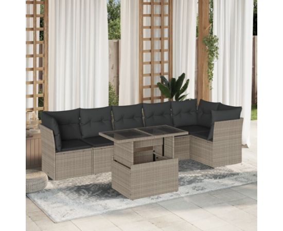 vidaXL vidaXL 7-cz. zestaw wypoczynkowy do ogrodu, z poduszkami, jasnoszary Dārza mēbeļu komplekti