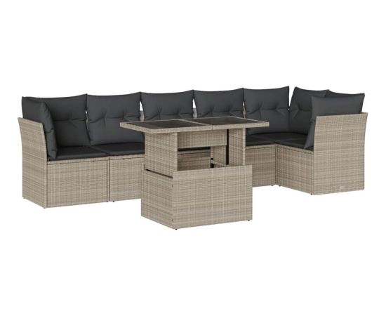 vidaXL vidaXL 7-cz. zestaw wypoczynkowy do ogrodu, z poduszkami, jasnoszary Dārza mēbeļu komplekti