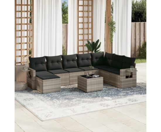 vidaXL vidaXL 9-cz. zestaw mebli ogrodowych, poduszki, jasnoszary polirattan Dārza mēbeļu komplekti