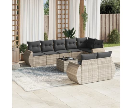 vidaXL vidaXL 9-cz. zestaw mebli ogrodowych, poduszki, jasnoszary polirattan Dārza mēbeļu komplekti