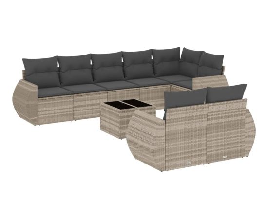 vidaXL vidaXL 9-cz. zestaw mebli ogrodowych, poduszki, jasnoszary polirattan Dārza mēbeļu komplekti