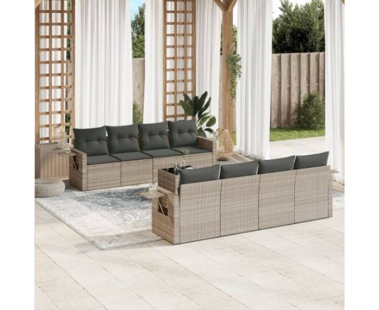 vidaXL vidaXL 9-cz. zestaw mebli ogrodowych, poduszki, jasnoszary polirattan Dārza mēbeļu komplekti