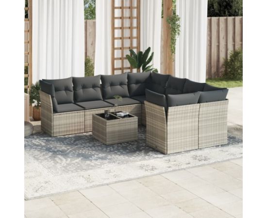 vidaXL vidaXL 9-cz. zestaw mebli ogrodowych, poduszki, jasnoszary polirattan Dārza mēbeļu komplekti