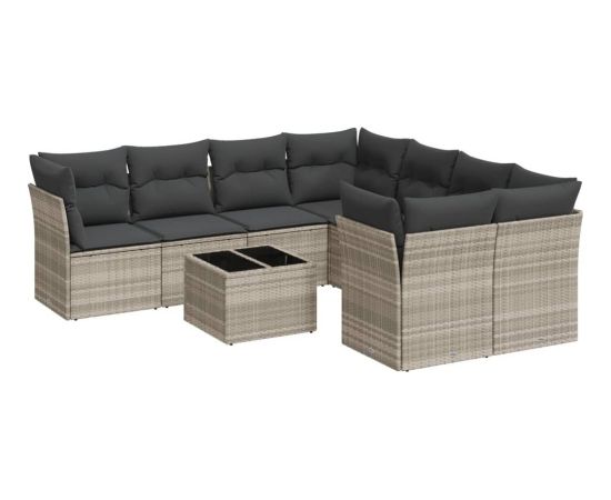 vidaXL vidaXL 9-cz. zestaw mebli ogrodowych, poduszki, jasnoszary polirattan Dārza mēbeļu komplekti