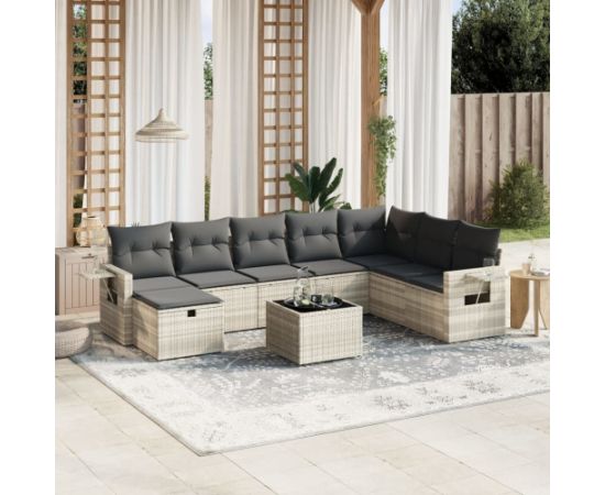 vidaXL vidaXL 9-cz. zestaw mebli ogrodowych, poduszki, jasnoszary polirattan Dārza mēbeļu komplekti