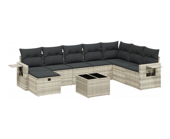 vidaXL vidaXL 9-cz. zestaw mebli ogrodowych, poduszki, jasnoszary polirattan Dārza mēbeļu komplekti