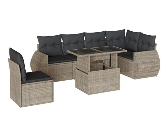 vidaXL vidaXL 7-cz. zestaw wypoczynkowy do ogrodu, z poduszkami, jasnoszary Dārza mēbeļu komplekti