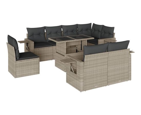 vidaXL vidaXL 9-cz. zestaw mebli ogrodowych, poduszki, jasnoszary polirattan Dārza mēbeļu komplekti