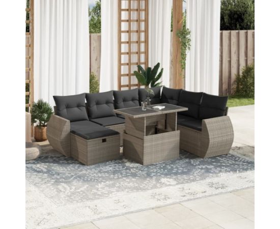 vidaXL vidaXL 8-cz. zestaw mebli ogrodowych, poduszki, jasnoszary polirattan Dārza mēbeļu komplekti