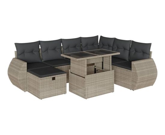 vidaXL vidaXL 8-cz. zestaw mebli ogrodowych, poduszki, jasnoszary polirattan Dārza mēbeļu komplekti