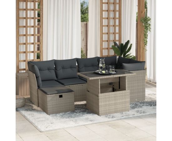 vidaXL vidaXL 7-cz. zestaw wypoczynkowy do ogrodu, z poduszkami, jasnoszary Dārza mēbeļu komplekti