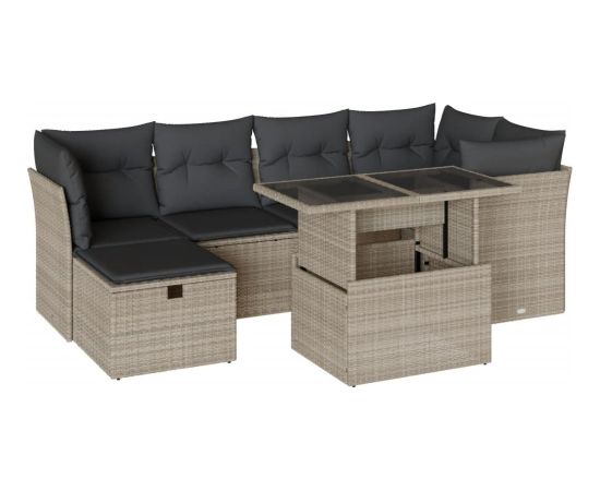 vidaXL vidaXL 7-cz. zestaw wypoczynkowy do ogrodu, z poduszkami, jasnoszary Dārza mēbeļu komplekti