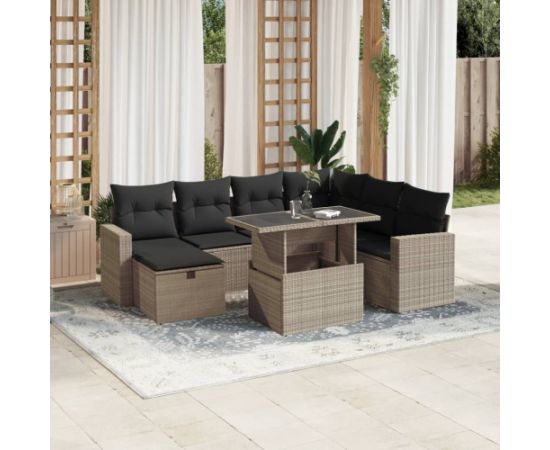 vidaXL vidaXL 8-cz. zestaw mebli ogrodowych, poduszki, jasnoszary polirattan Dārza mēbeļu komplekti