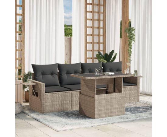 vidaXL vidaXL 5-cz. zestaw mebli do ogrodu, poduszki, jasnoszary rattan PE Dārza mēbeļu komplekti