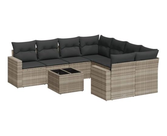 vidaXL vidaXL 9-cz. zestaw mebli ogrodowych, poduszki, jasnoszary polirattan Dārza mēbeļu komplekti