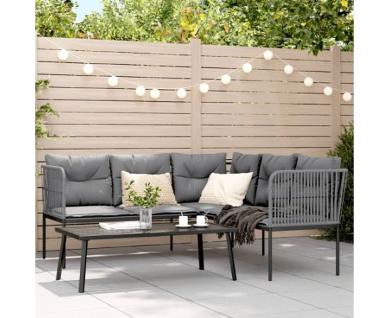 vidaXL vidaXL Ogrodowy zestaw mebli z poduszkami, czarny, stal i textilene Dārza mēbeļu komplekti