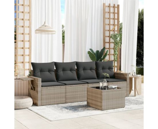 vidaXL vidaXL 5-cz. zestaw mebli do ogrodu, poduszki, jasnoszary rattan PE Dārza mēbeļu komplekti