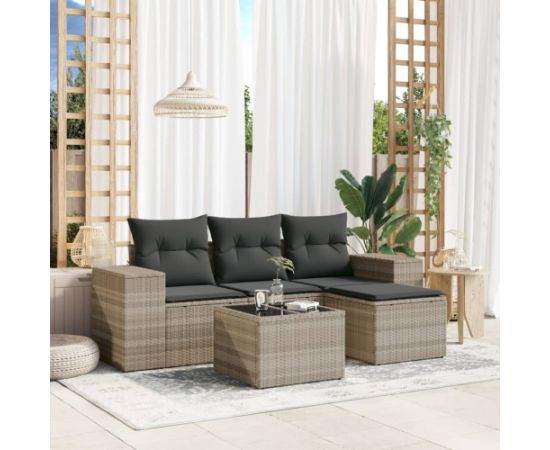 vidaXL vidaXL 5-cz. zestaw mebli do ogrodu, poduszki, jasnoszary rattan PE Dārza mēbeļu komplekti